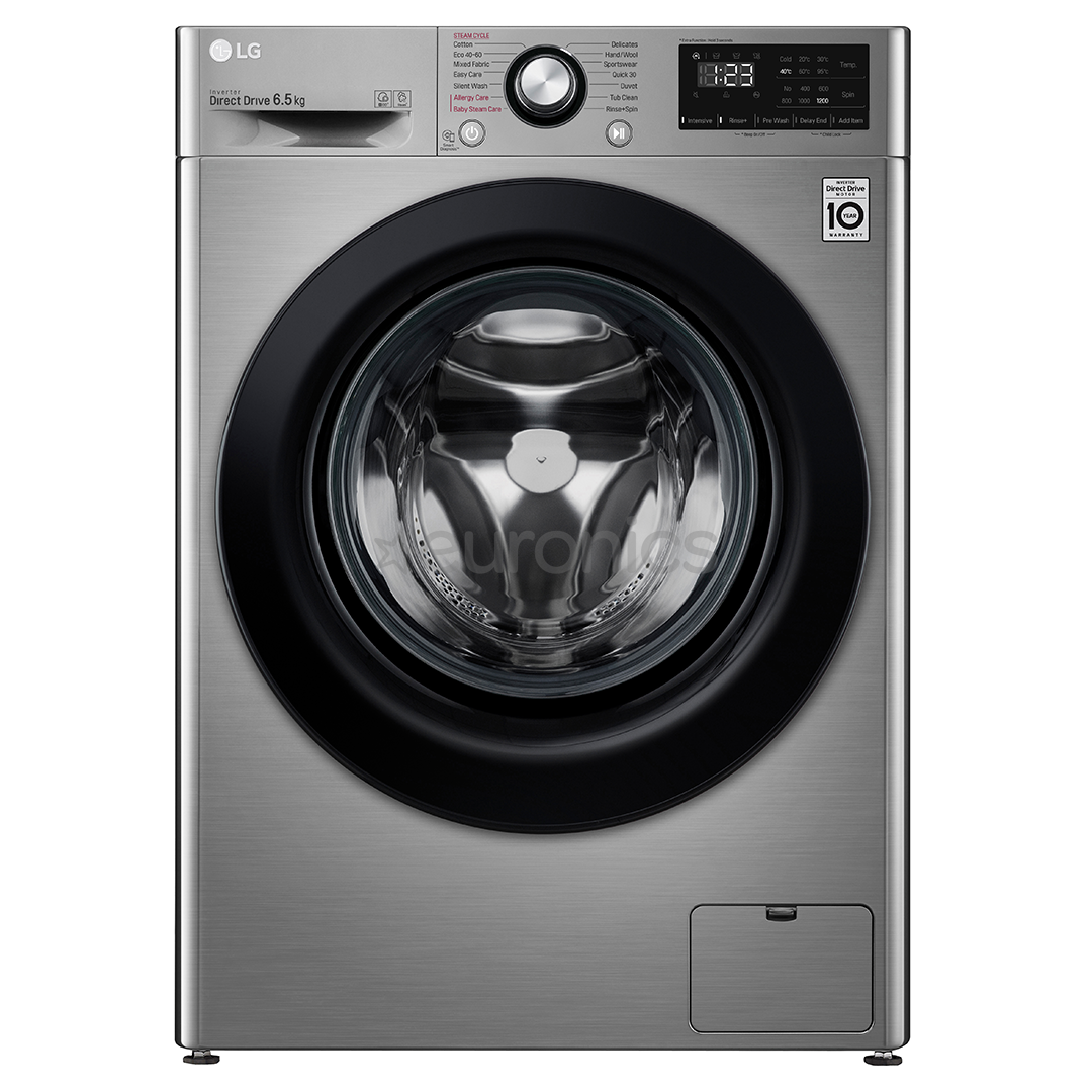 LG 6,5 kg, sügavus 45,5 cm, 1200 p/m, hall - Eestlaetav pesumasin