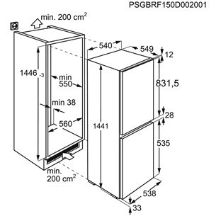 Electrolux, 217 L, height 145 cm - Built-in Refrigerator