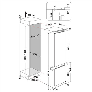 Whirlpool, 306 L, height 194 cm - Built-in Refrigerator
