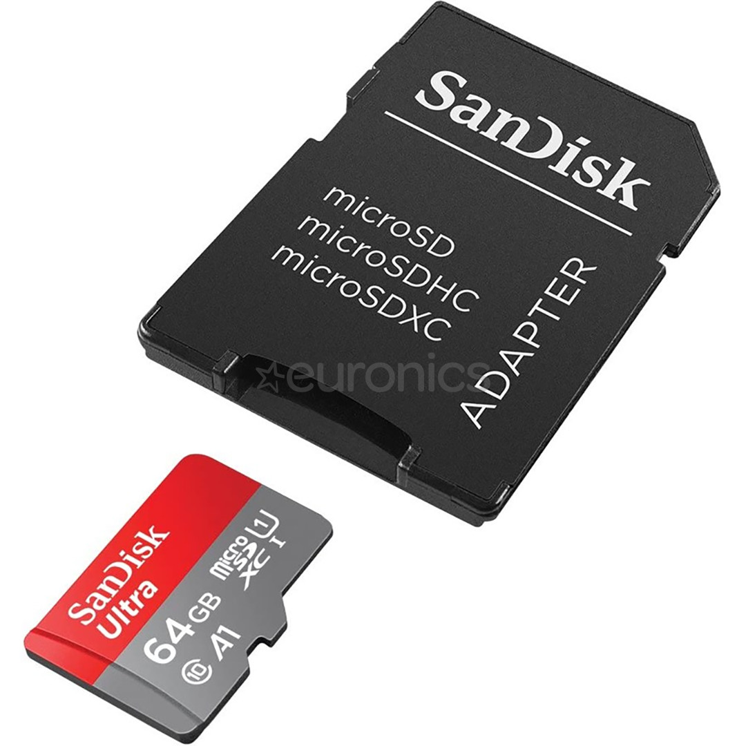 Карта памяти MicroSDXC SanDisk Ultra + адаптер (64 ГБ)