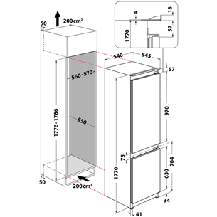 Whirlpool, 273 L, height 177 cm - Built-in Refrigerator