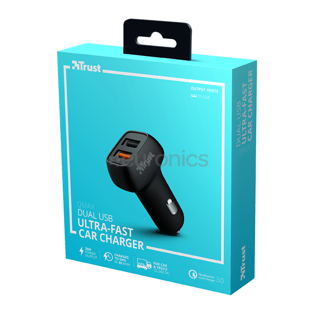 Car charger 2x USB Trust Qmax Ultra-Fast with QC3.0 (30W)