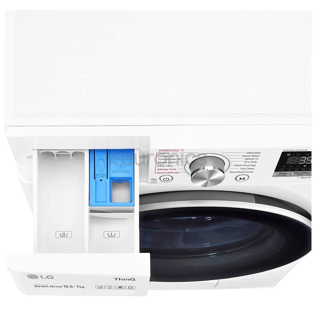 LG, 10,5 kg / 7 kg, sügavus 56,5 cm, 1400 p/min - Kuivatiga pesumasin