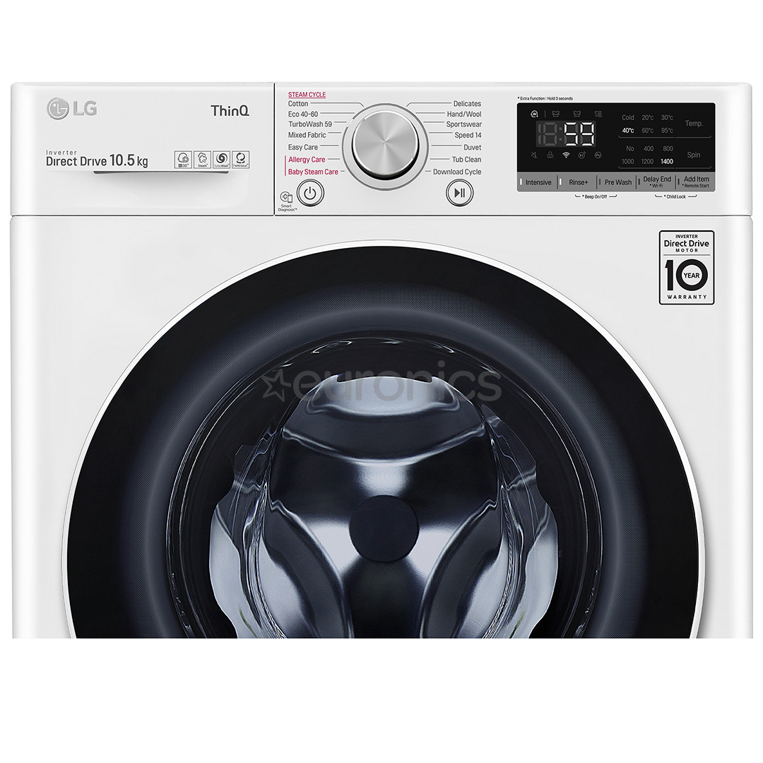 LG, SmartThinQ, 10,5 kg, sügavus 56,5 cm, 1400 p/min - Eestlaetav pesumasin