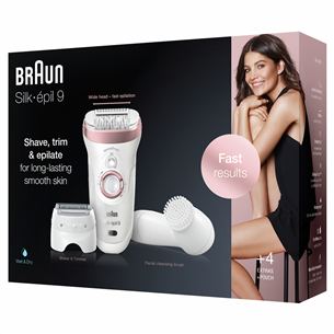 Braun Silk-epil 9 SensoSmart, valge - Epilaator + Näopuhastushari