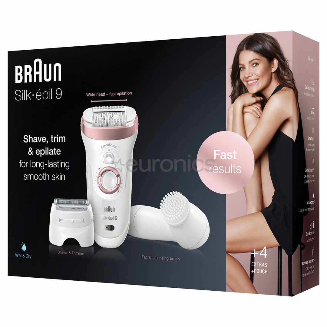 Braun Silk-epil 9 SensoSmart, valge - Epilaator + Näopuhastushari