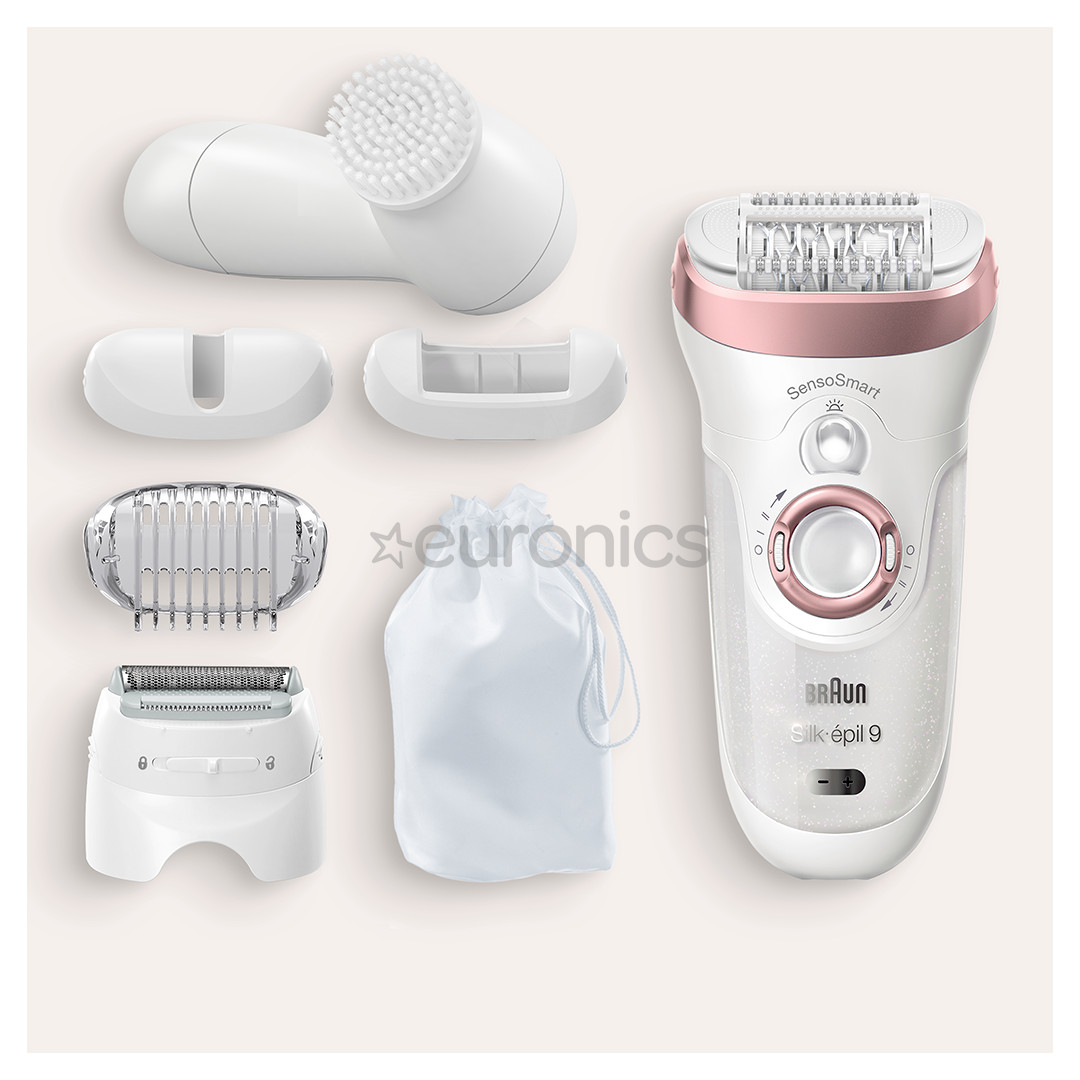 Braun Silk-epil 9 SensoSmart, valge - Epilaator + Näopuhastushari