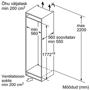 Bosch seeria 4, 319 L, kõrgus 178 cm - Integreeritav jahekapp