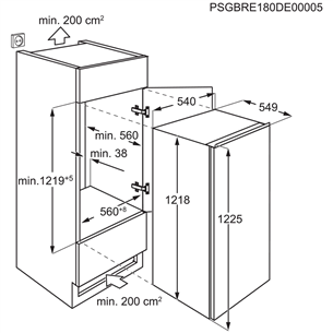 Electrolux, 188 L, height 122 cm - Built-in Refrigerator