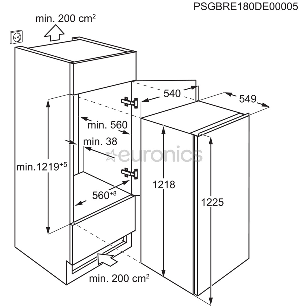 Electrolux, 188 L, height 122 cm - Built-in Refrigerator