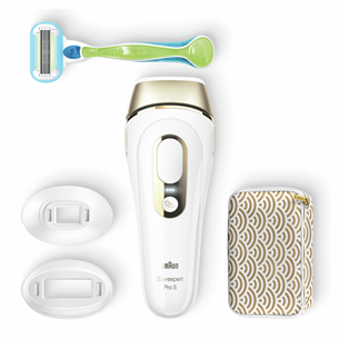 Braun Silk-expert Pro 5, бритва Venus Extra Smooth, сумка для хранения, белый/золотистый - Фотоэпилятор PL5237