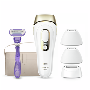 Braun Silk-expert Pro 5 + shaver Venus Extra Smooth + pouch, white/gold - IPL Hair Removal