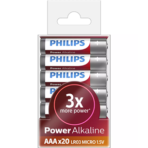 Philips Power Alkaline, LR03P/AAA, 20 шт. - Батарейки LR03P20T/10