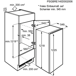 Electrolux, 208 л, высота 122 см - Интегрируемый холодильный шкаф