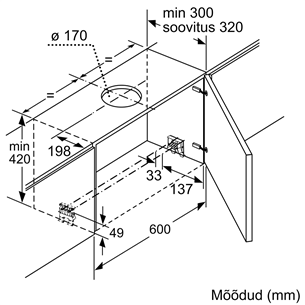 Bosch, 728 m³/h, laius 59,8 cm, hõbedane - Integreeritav õhupuhasti