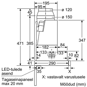 Bosch, 728 m³/h, laius 59,8 cm, hõbedane - Integreeritav õhupuhasti