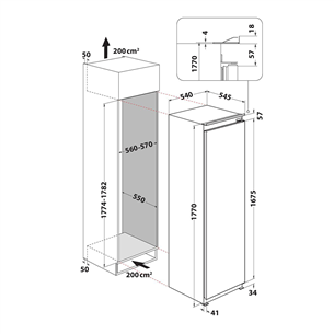 Whirlpool, 314 L, height 178 cm - Built-in Cooler