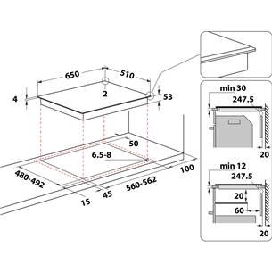 Whirlpool, laius 65 cm, raamita, must - Integreeritav induktsioonpliidiplaat