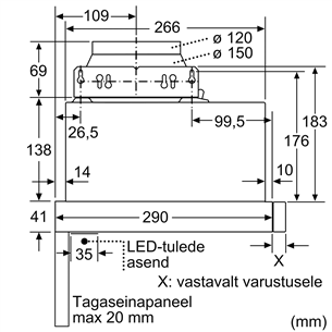 Bosch, 388 m³/h, laius 59,8 cm, hõbedane - Integreeritav õhupuhasti