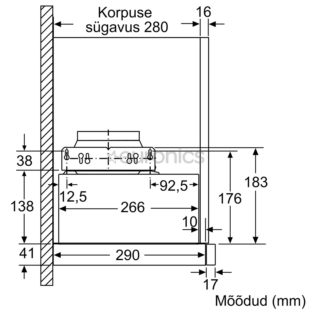 Bosch, 404 m³/h, laius 59,8 cm, hõbedane - Integreeritav õhupuhasti