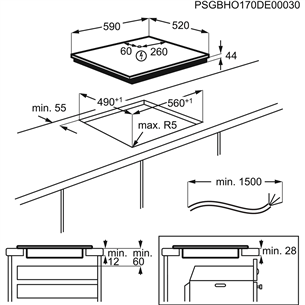 Electrolux 300, laius 59 cm, raamita, must - Integreeritav induktsioonpliidiplaat