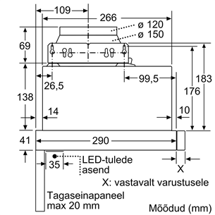 Bosch, 405 m³/h, laius 59,8 cm, hõbedane - Integreeritav õhupuhasti