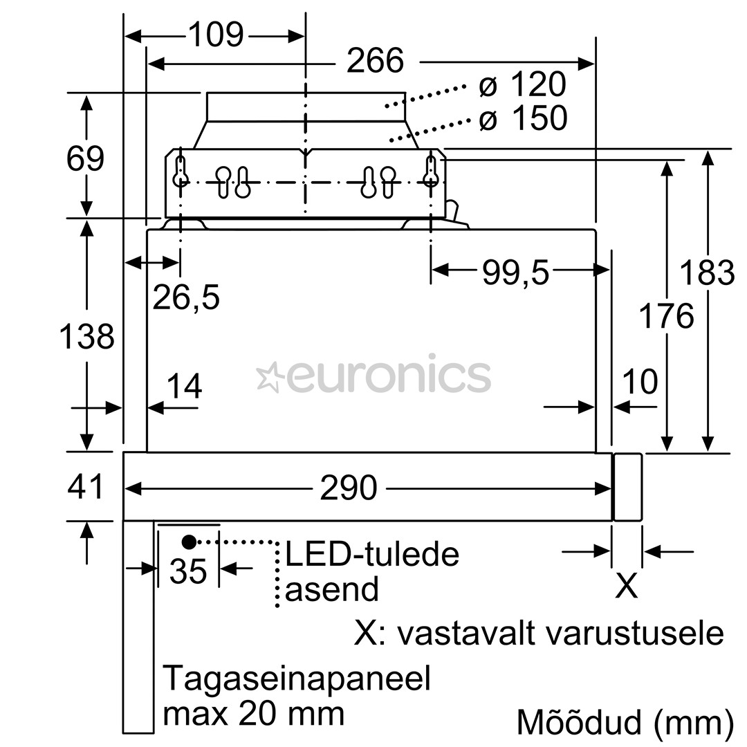 Bosch, 405 m³/h, width 59.8 cm, silver - Built-in Cooker Hood