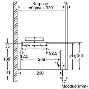 Bosch, 405 m³/h, laius 59,8 cm, hõbedane - Integreeritav õhupuhasti