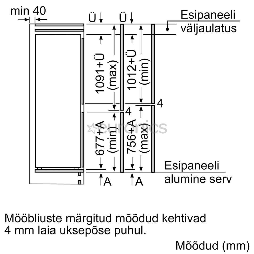 Bosch, 267 L, kõrgus 178 cm - Integreeritav külmik