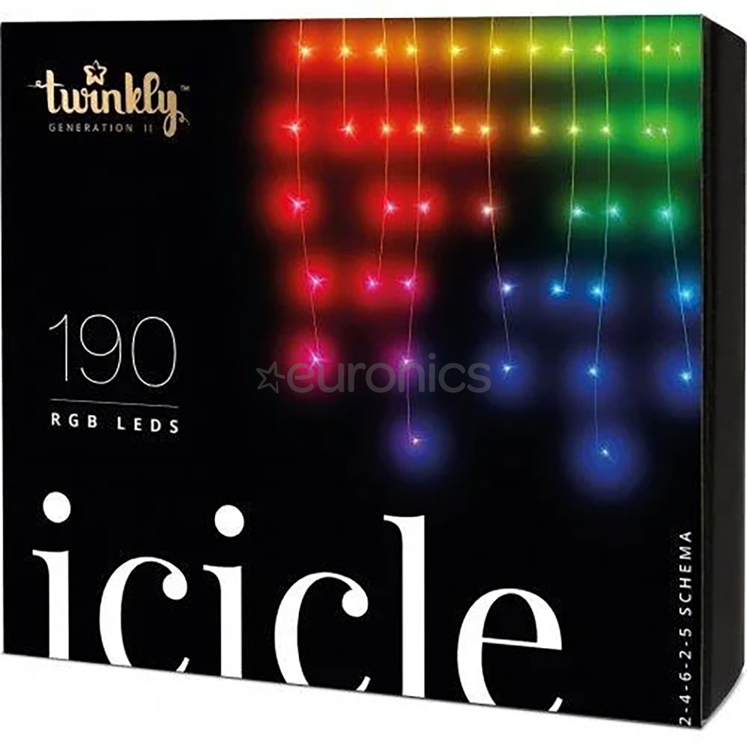 Twinkly Icicle 190 RGB LEDs (Gen II), IP44, 8,5 м, прозрачный - Умная гирлянда