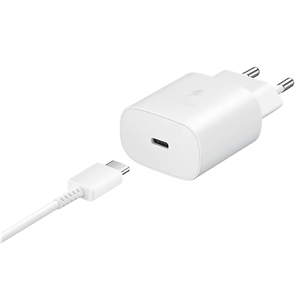 Samsung, USB-C, 25 W, white - Wall charger and USB-C cable