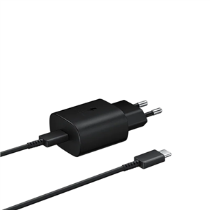 Samsung, USB-C, 25 W, must - Vooluadapter ja USB-C kaabel