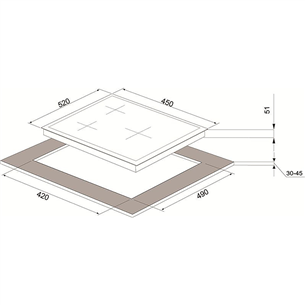 Schlosser, laius 45 cm, must - Integreeritav gaasipliidiplaat