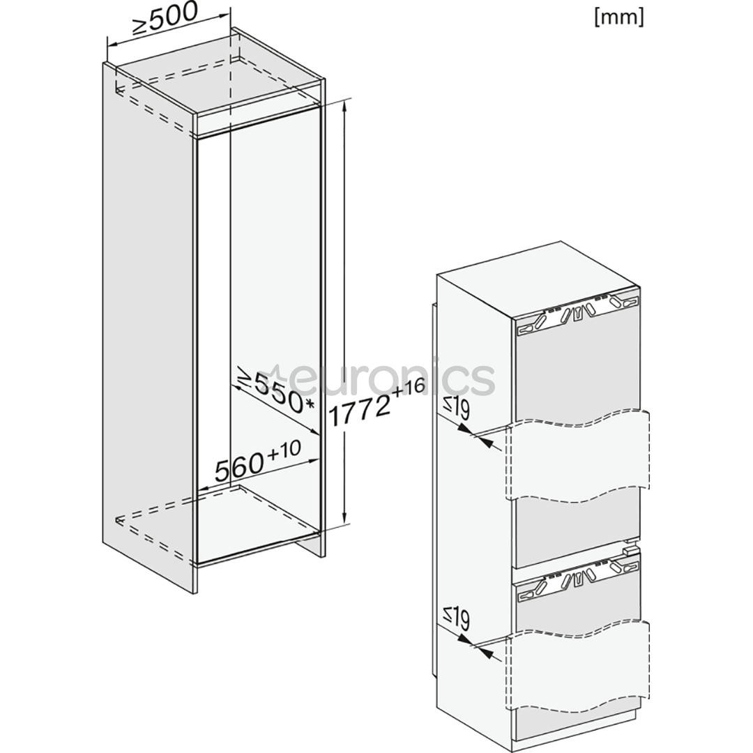 Miele, 244 L, kõrgus 177 cm - Integreeritav külmik