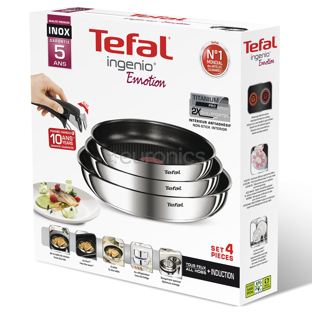 Tefal Ingenio Emotion, диаметр 22/24/28 см, нерж. сталь/черный - Комплект сковородок
