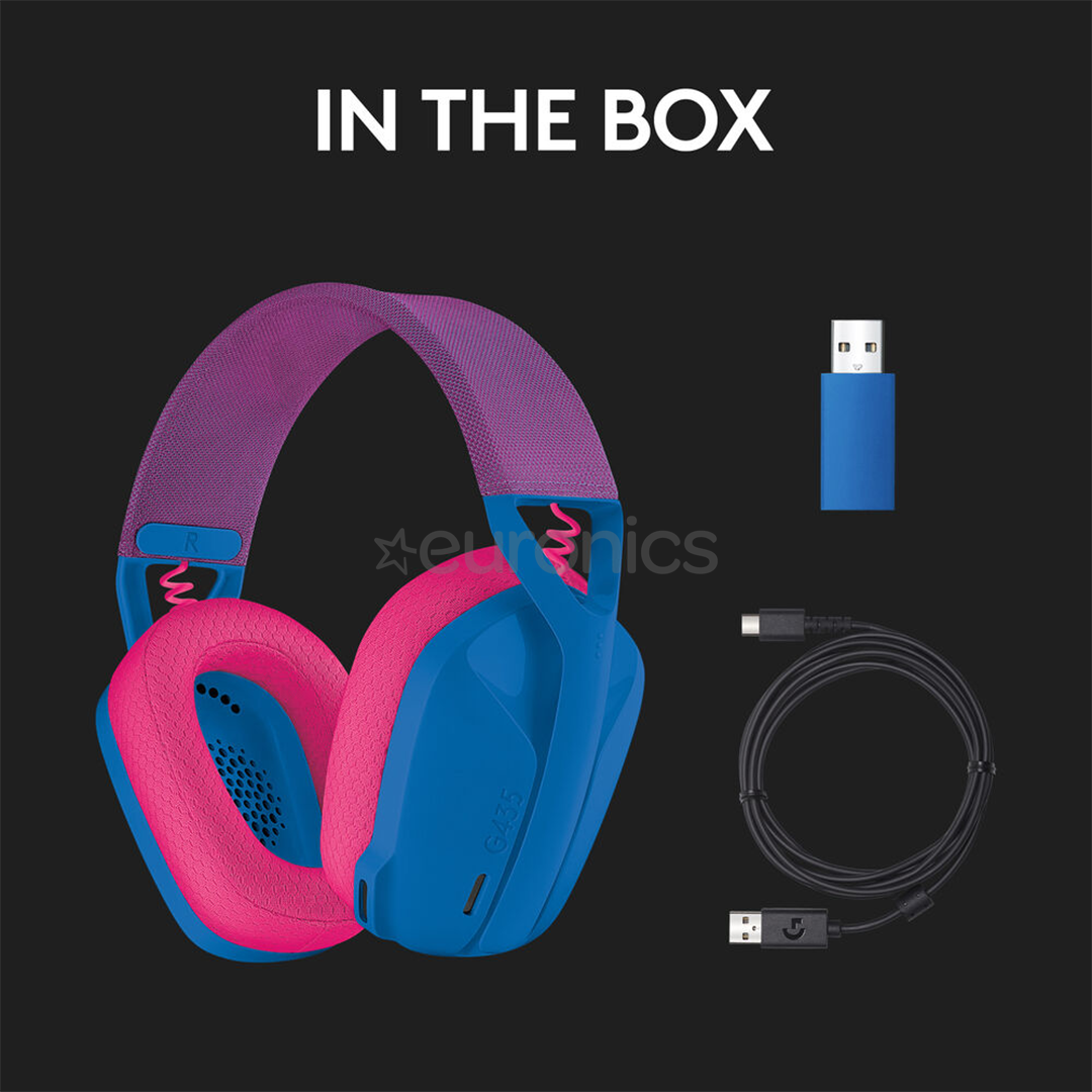 Logitech G435 Lightspeed, sinine/roosa - Mänguri juhtmevaba peakomplekt
