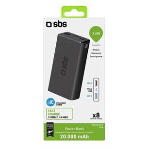 SBS Power Delivery, 10W, 20 000 mAh, must - Akupank