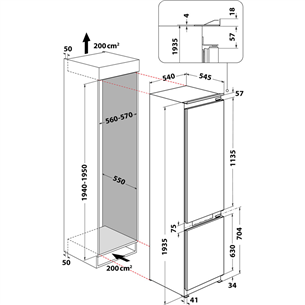 Whirlpool, 280 L, height 194 cm - Built-in Refrigerator