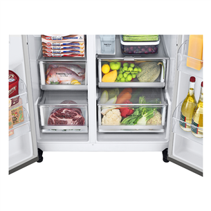 LG, диспенсер для воды и льда с резервуаром, 635 л, высота 179 см, серебристый - SBS-холодильник