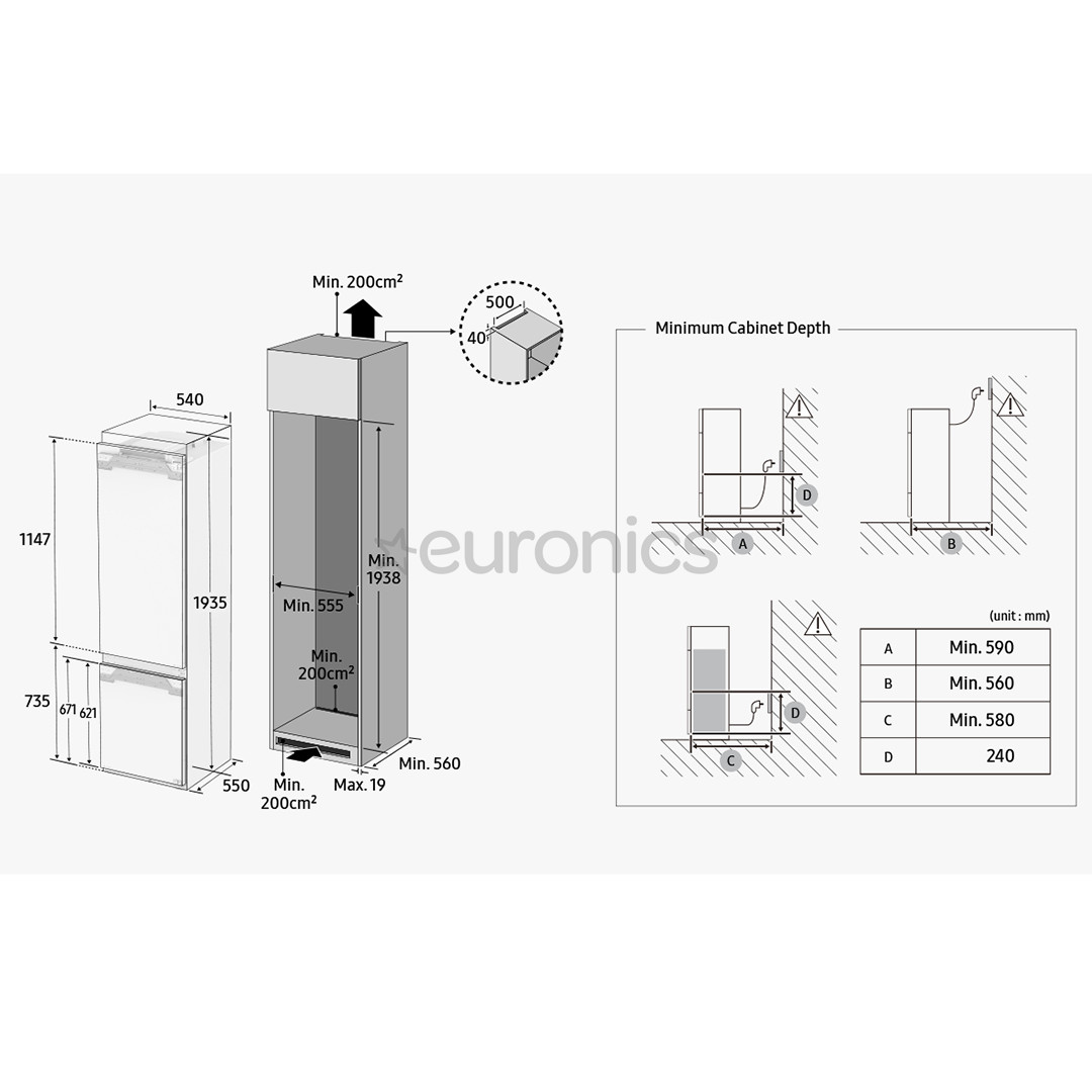Samsung, 298 L, kõrgus 194 cm - Integreeritav külmik