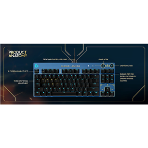 Logitech G Pro, League of Legends Edition, GX Brown Tactile, US, sinine - Mehaaniline klaviatuur