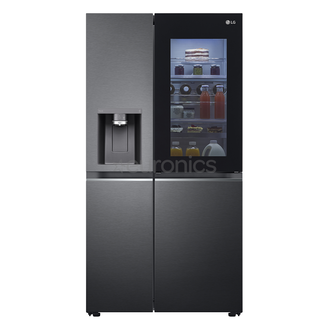 LG, InstaView, диспенсер для воды и льда с резервуаром, 635 л, высота 179 см, черный - SBS-холодильник