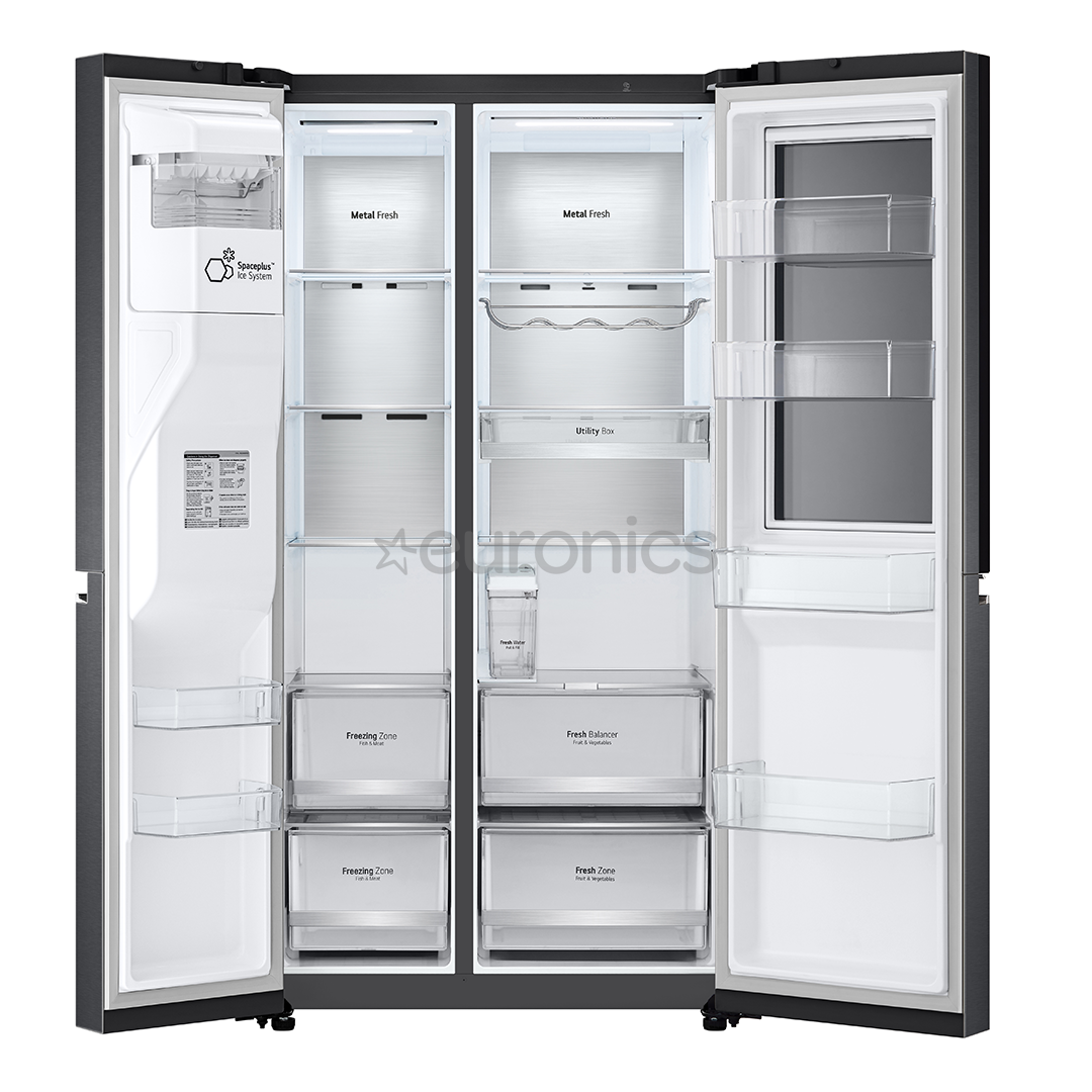 LG, InstaView, диспенсер для воды и льда с резервуаром, 635 л, высота 179 см, черный - SBS-холодильник