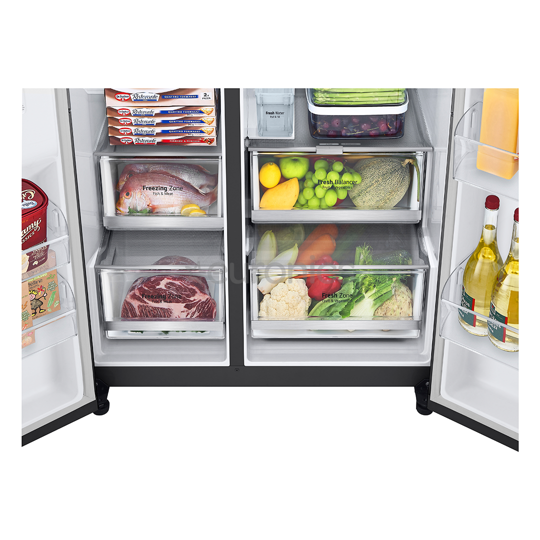 LG, InstaView, диспенсер для воды и льда с резервуаром, 635 л, высота 179 см, черный - SBS-холодильник