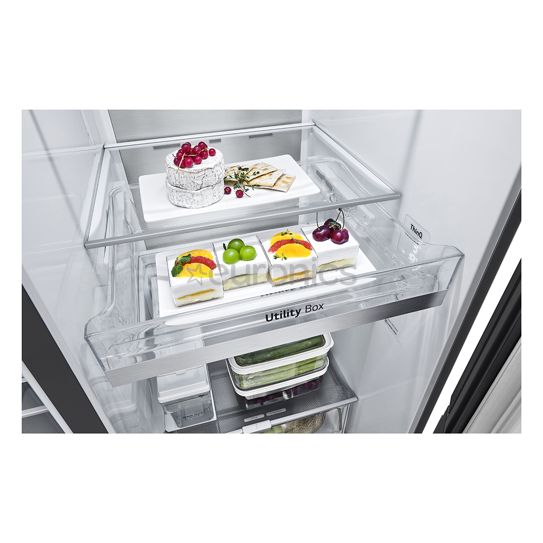 LG, InstaView, диспенсер для воды и льда с резервуаром, 635 л, высота 179 см, черный - SBS-холодильник