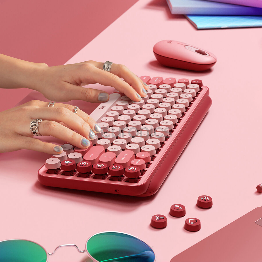 Logitech POP Keys Emoji Brown Tactile, SWE, roosa - Mehaaniline klaviatuur
