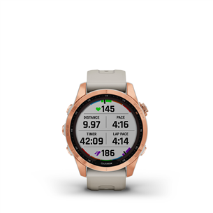 Garmin fenix 7S Solar, 42 mm, roosa kuld / beež rihm - Spordikell