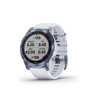 Garmin fenix 7 Solar, 47 мм, титановый синий минерал DLC / белый силиконовый ремешок - Спортивные часы