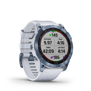Garmin fenix 7X Sapphire Solar, 51 мм, Base, титановый синий минерал DLC / белый ремешок - Спортивные часы 010-02541-15