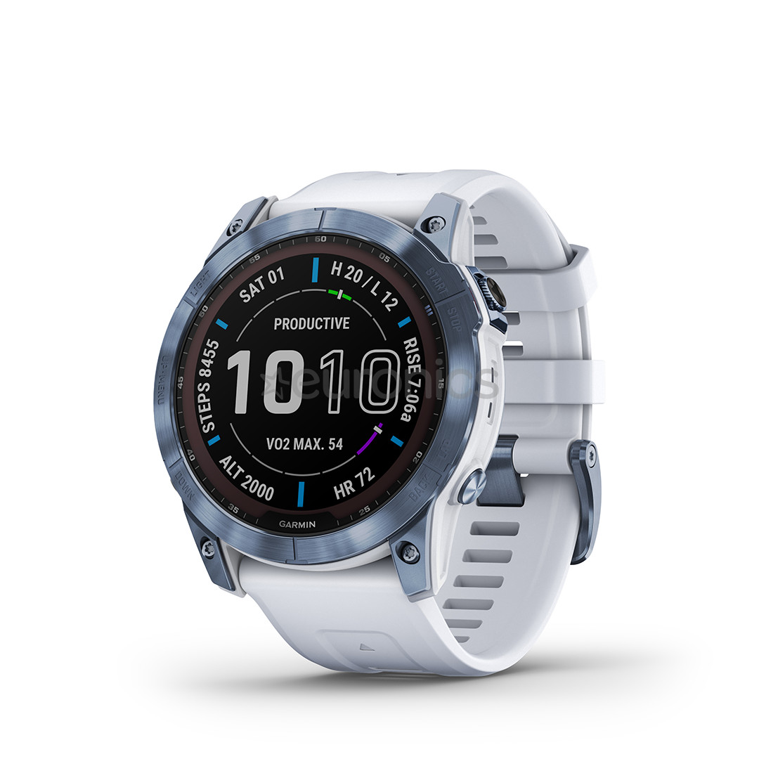 Garmin fenix 7X Sapphire Solar, 51 mm, mineral blue DLC titanium / whitestone silicone band - Sports watch